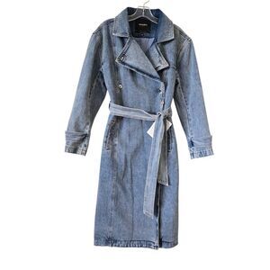 RETROFETE Welcone to the Party Dakota Denim Trench‎ Coat Ligth Blue Size XS